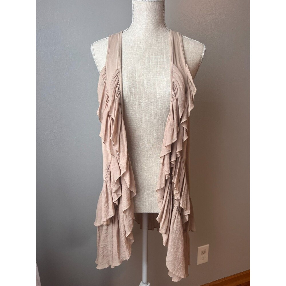 H&M Women's Large Open Front Cascade Ruffle Beige Vest Lightweight